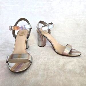 CIRCUS by SAM EDELMAN METALLIC MULTICOLOR FORMAL DRESSY ANKLE STRAP SANDALS SZ 8